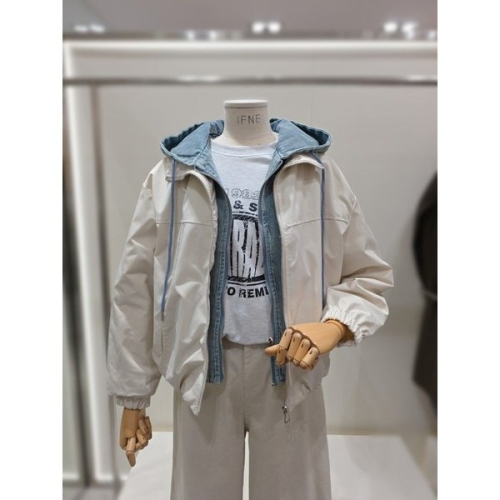 이프네 데님 배색 후드 집업 점퍼 IQ2QWJP10