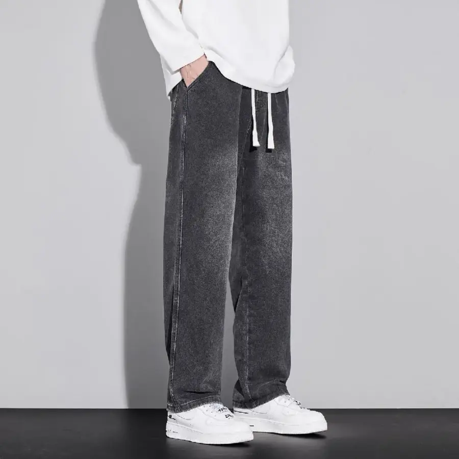 허리밴딩 청바지 가을 겨울 빈티지 일자 캐주얼 와이드 긴바지 E41Z4G 심코2