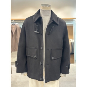 레노마 남성 블랙 울 캐시미어 혼방 캐주얼 반코트 RPDMBH64A