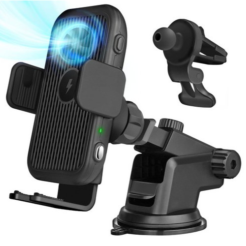 쿠팡 탐사 15W 쿨링팬 듀얼코일 무선충전거치대 송풍구형 + 흡착식 거치대_이미지