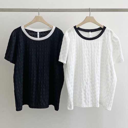 아이우먼 빅사이즈배색블라우스 S294L410 배색라운딩패턴블라우스