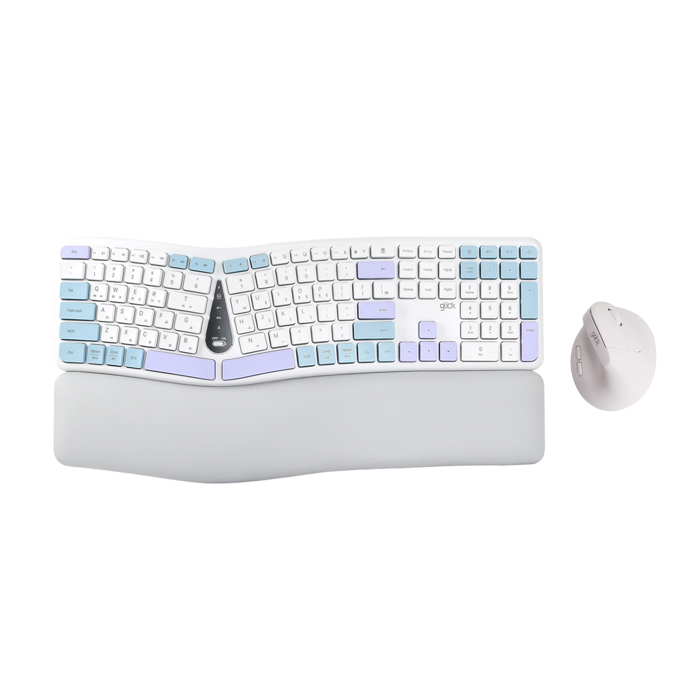 지클릭커 OFFICEPRO EMK300 인체공학 무선 키보드 마우스 세트 (스카이블루)_이미지