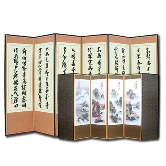 6폭 병풍 진주 비단 추사 산수화