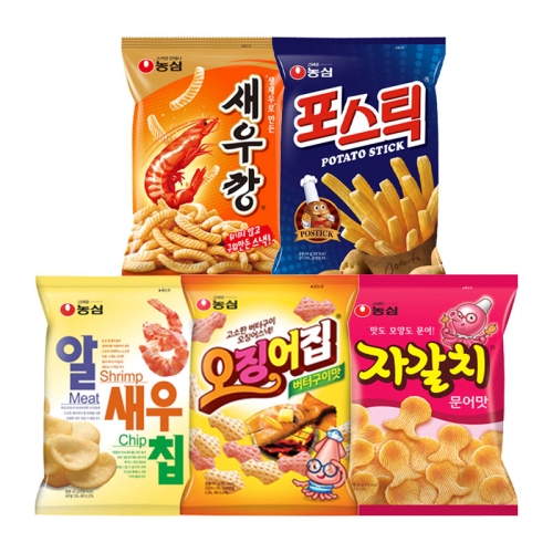 자갈치+새우깡+포스틱+오징어집+알새우칩 2봉씩 과자세트 10봉 1세트