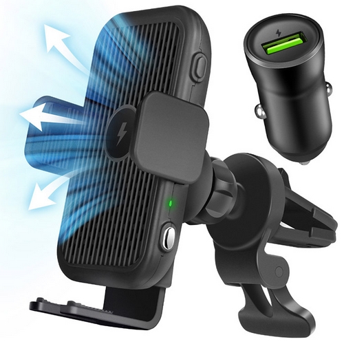 15W 쿨링팬 듀얼코일 무선충전거치대 송풍구형 + 시거잭 고속 충전기 MR-CC-ZNZ10