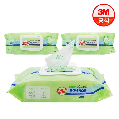 3M 스카치브라이트 베이직 물걸레 청소포 더블액션 플러스 대형 30매 (3개)_이미지