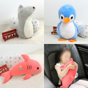 끌라로 끌라로 안전벨트인형 차량용쿠션 애착인형 펭귄 블루_이미지