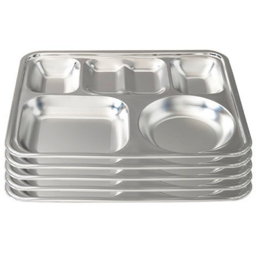 [불명] 국산 스텐 무광 4찬 사각 식판 (5개)