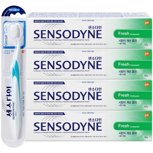 센소다인 후레쉬 민트 치약 100g x 4개 + 센소다인 칫솔 x 1개 (1세트)_이미지