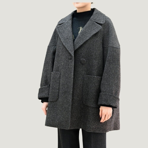 비꼴리끄 여성 울 헤링본 라그랑 하프코트 B254WH2060_이미지