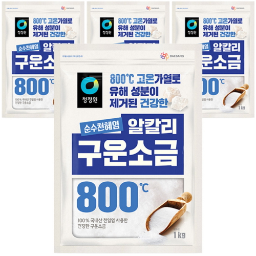 대상 청정원 순수천혜염 알칼리 구운소금 1kg (4개)
