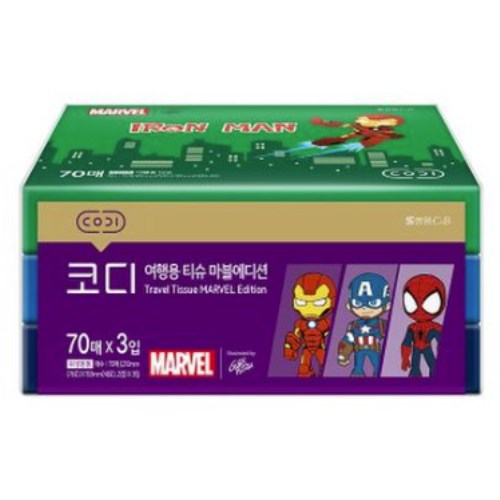 쌍용C&B 코디 여행용 티슈 마블에디션 70매 (3입) (5팩(15입))
