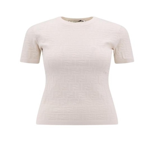 펜디 여성 모티프 화이트 비스코스 반팔 스웨터 FZX999AQ41 F1M2A Beige BPG_이미지