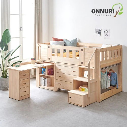 온누리가구 코코 스마트 소나무 분리형 책상형 벙커침대 S