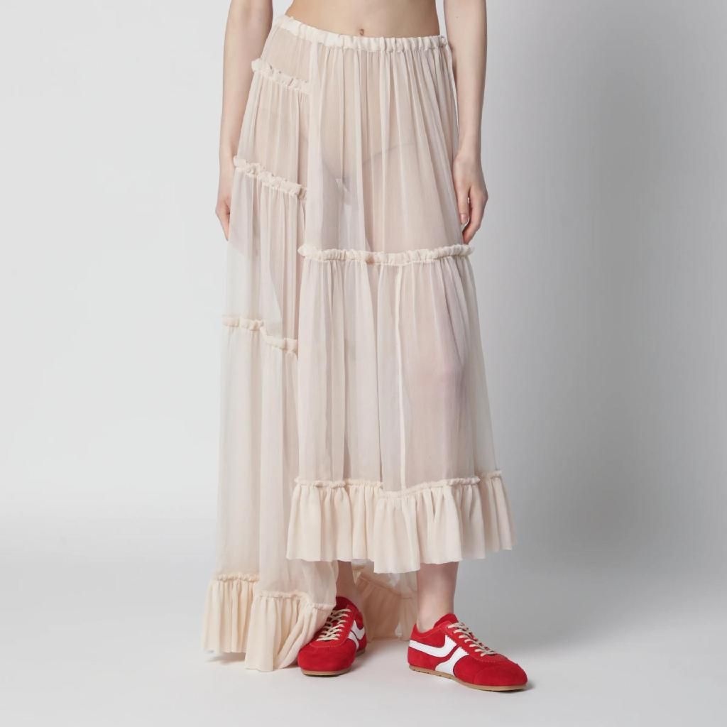 드리스반노튼 Ecru semi sheer silk skirt 108423040/XM_DRVNO-005_108-36 White_이미지