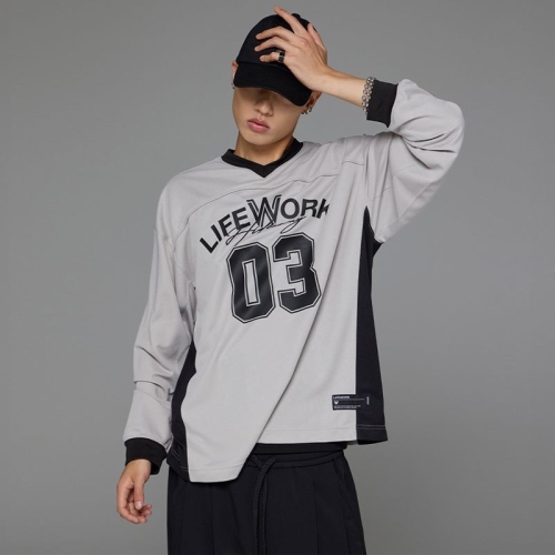 라이프워크 메쉬블록 브이넥 긴팔티셔츠 LW251TL320_이미지