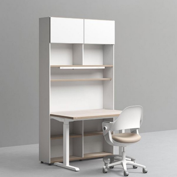 데스커 6단 스마트 모션 스탠딩 책상 세트+조명+도어+의자 (1200x600)