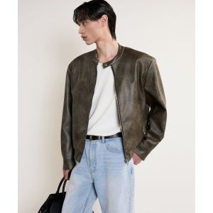 TNGT 폭스 레더 바이크 점퍼 Grayish 카키 TNJU5E1케이투 S8_이미지