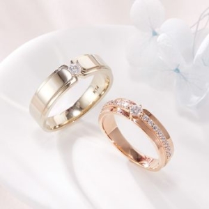 비앤비골드 14K 이중 스틱 큐빅라인 커플링 반지 세트 RCS41369_이미지