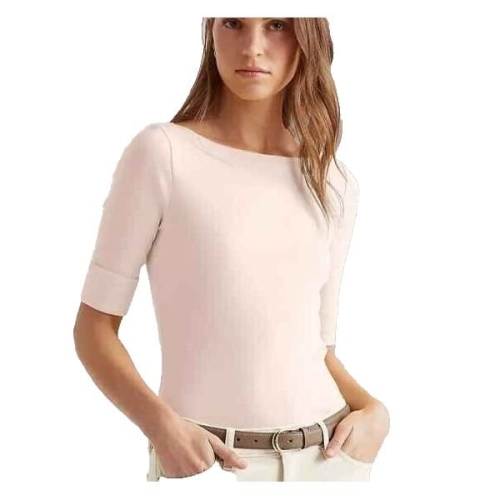 랄프로렌 폴로 여성 팔꿈치 슬리브 보트넥 탑 셔츠 PXS / 쁘띠 XS 핑크 2596759