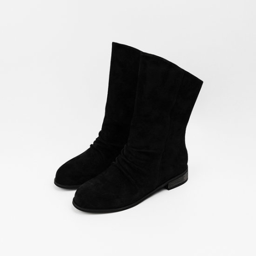 신난다슈 여성 미들부츠 3cm 하프 미디 부츠 스웨이드 발편한 쿠션 통굽 GDR253091 블랙_이미지