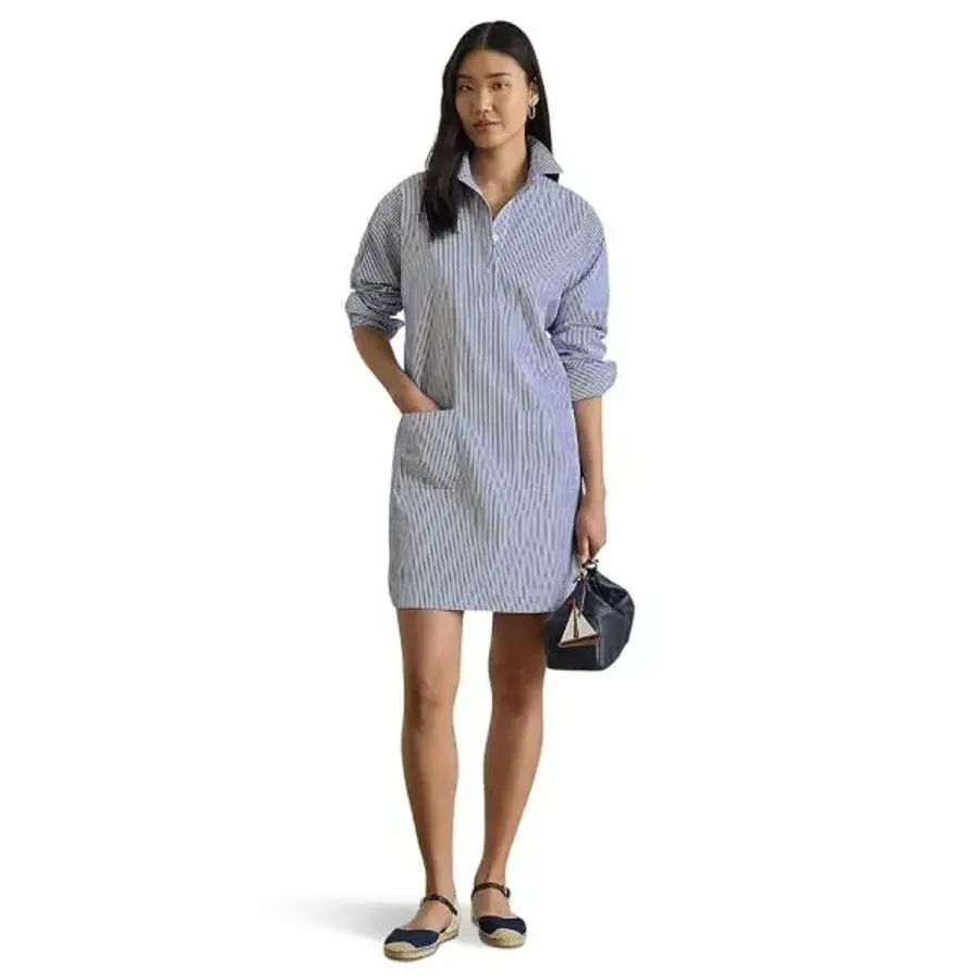 폴로랄프로렌 로렌 우먼 스트라이프드 코튼 Broadcloth Shirtdress 블루 화이트 1163872