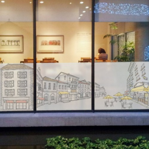 꾸밈 무점착 글라스 시트지 도심 속 카페거리 is101m (100cm x 100cm)