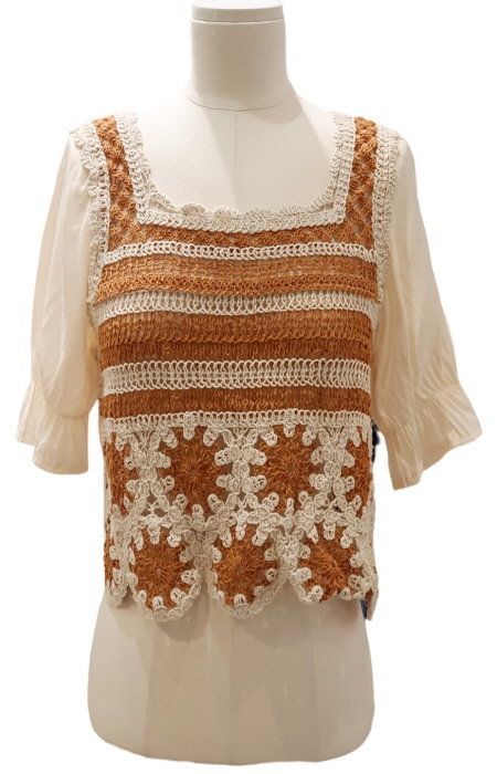 패션랜드 이프네 배색 반팔 니트 DM5WKT05