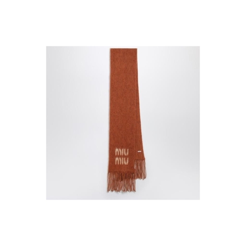 미우미우 Rust mohair blend scarf with logo 5FS0622CQD/XL_MIU-F0033_100-U Brown