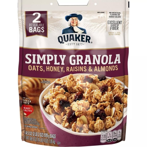 퀘이커 Simply Granola 심플리 그래놀라 오트 허니 아몬드 시리얼 978g 2봉입_이미지