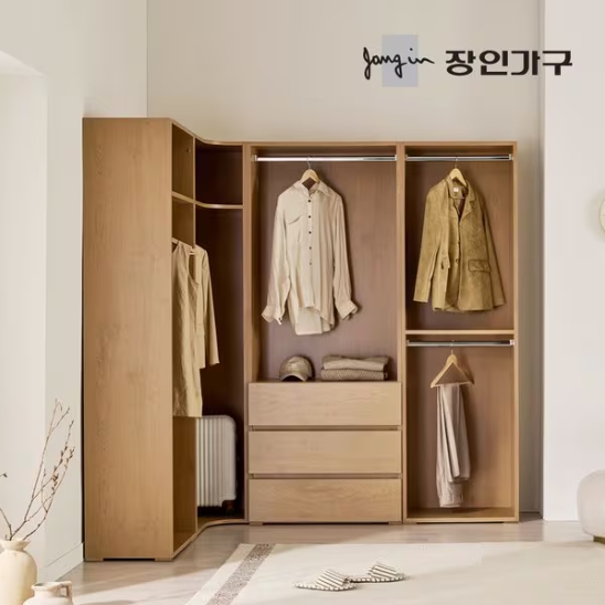 장인가구  클래드 드레스룸 1단 코너장 600 1단 800 2단 800 3단서랍 행거 세트 3000