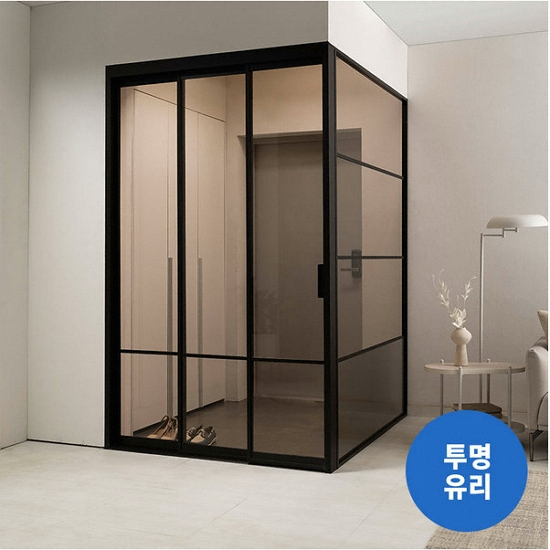 리바트 키친 알파 3연동 ㄱ자형 투명유리 오픈형 중문 (~1.3m)_이미지