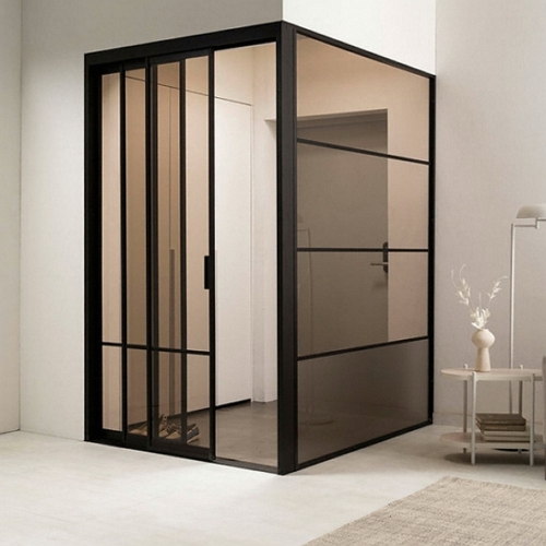 리바트 키친 알파 3연동 ㄱ자형 투명유리 오픈형 중문 (~1.3m)