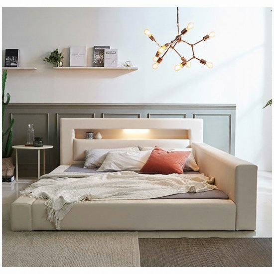 삼익가구 하벤 가죽 LED침대 Q (슬립웰파워본넬스프링)_이미지