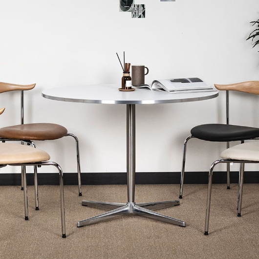 우드띠어리 브리즈 실버엣지 화이트 블랙 HPL 원형 식탁 600