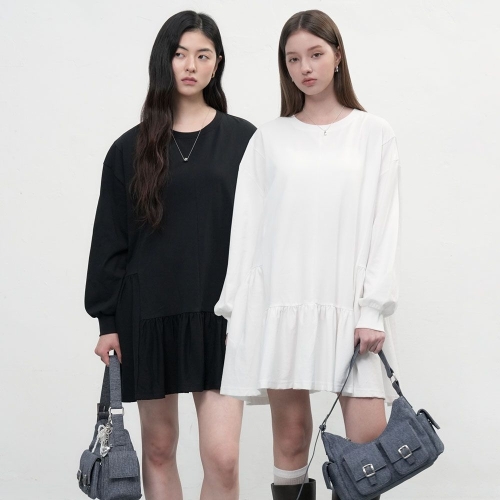 제너럴아이디어 WOMAN 루즈핏 러플 져지 원피스 2COL / WBE3L15502_이미지