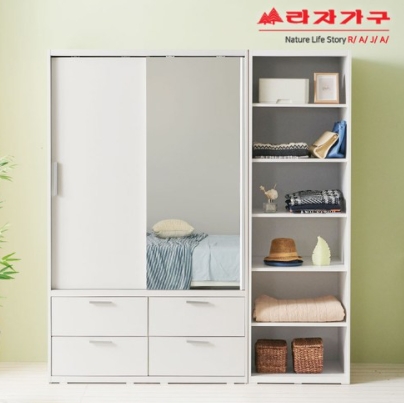 라자가구 위드 빅 슬라이딩 거울 서랍 옷장+선반장 1800