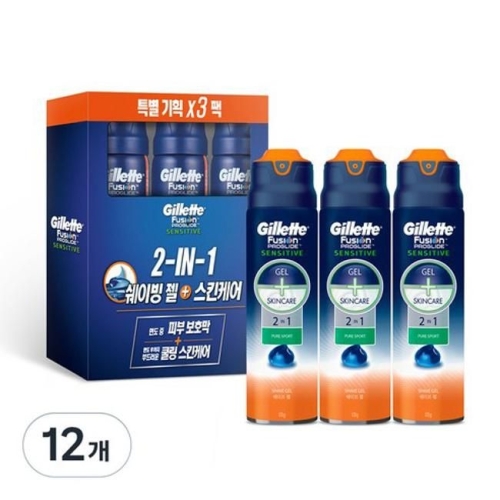 질레트 퓨전 프로글라이드 센서티브 2in1 퓨어스포츠 170g (12개)_이미지