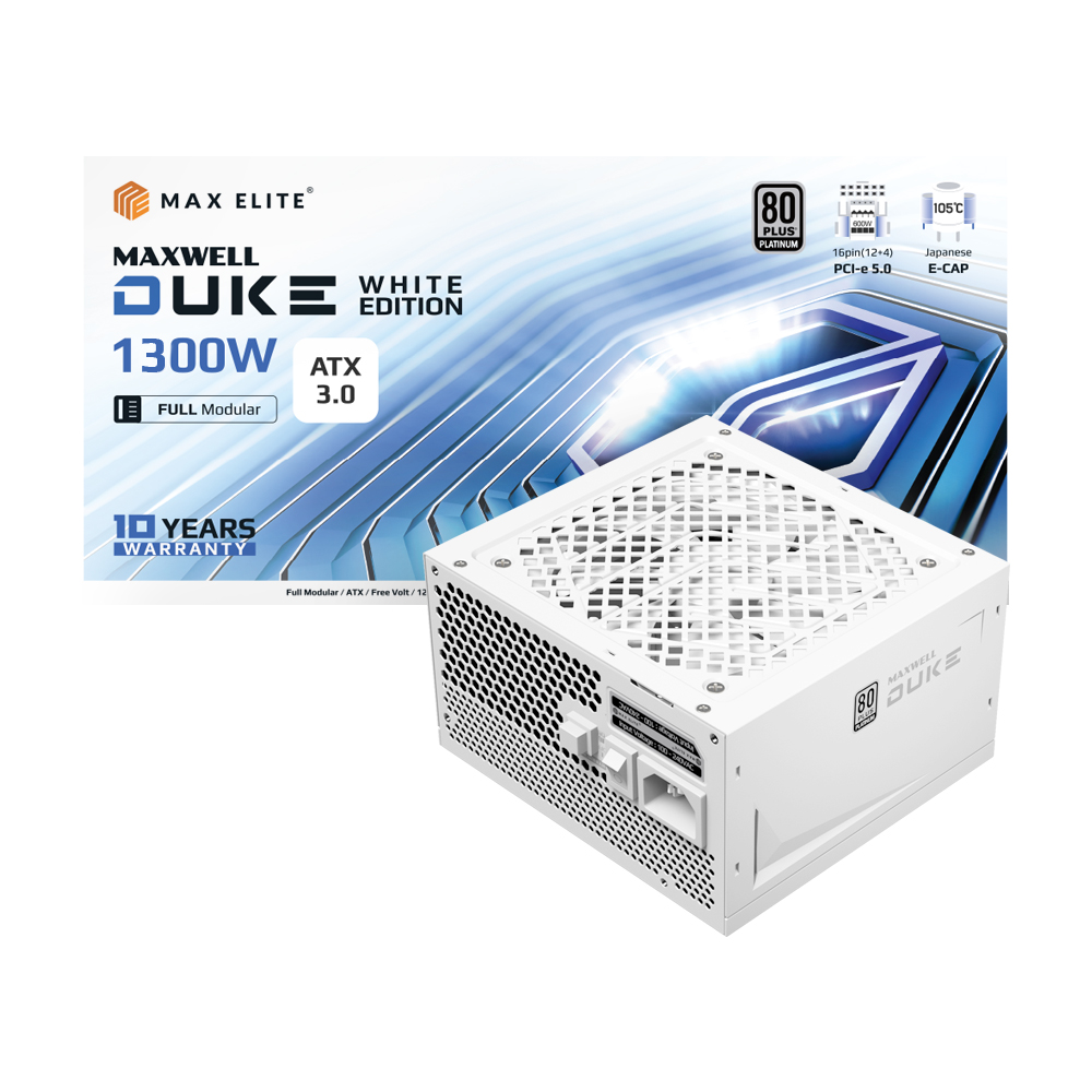 맥스엘리트 MAXWELL DUKE 1300W 80PLUS플래티넘 풀모듈러 ATX3.0 화이트_이미지