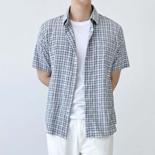 오너클랜 남성 오버핏 체크 반팔 카라 셔츠 1P 여름 패션 남방 WFLQ4PE260117