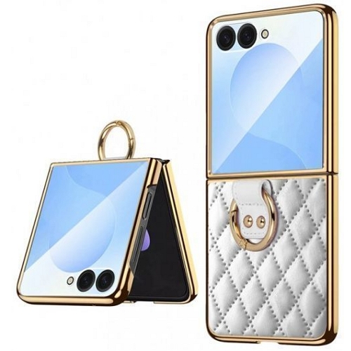 갤럭시Z 플립7 GKK 크롬 메탈 가죽 스마트링 케이스