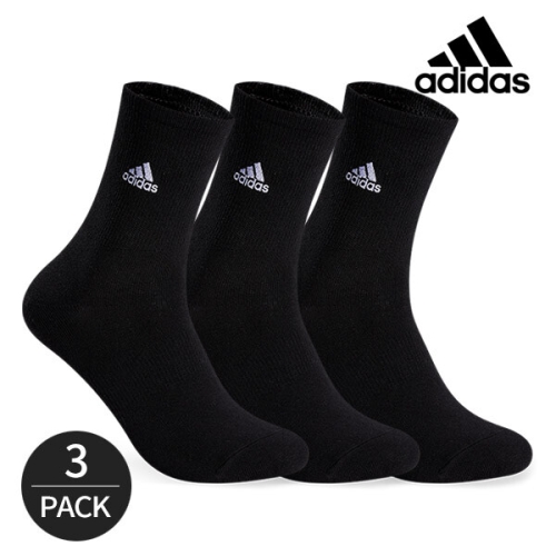 아디다스 남자 스포츠양말 등산양말 남성 심플 무지 자수 중목양말 3P_BK
