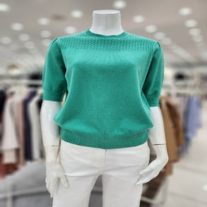 바바패션 더아이잗 펀칭 배색 반팔 니트 IN3N1PO84940