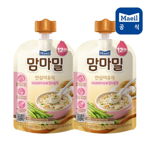 매일유업 맘마밀 안심이유식 아스파라거스와 닭가슴살 100g (20개)