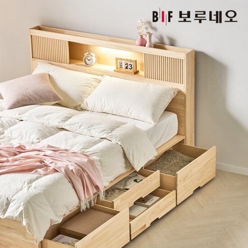 BIF보루네오 피오 4서랍 원목 수납헤드 침대 D