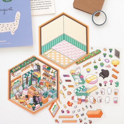 민화샵 3D입체 방꾸미기스티커 다꾸스티커북 감성취미 대형I250007 1개 파란집 I250007C_이미지