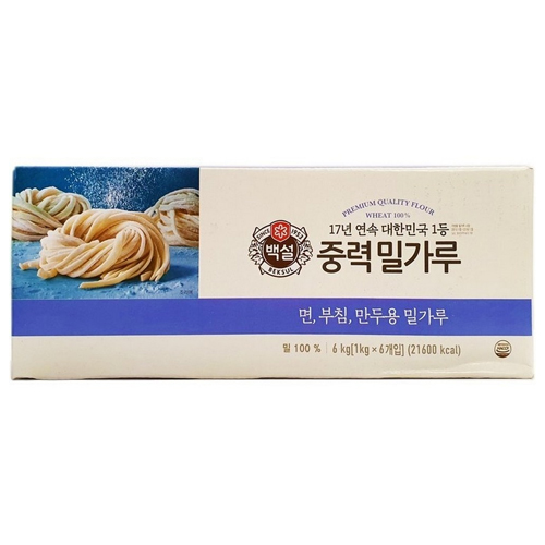 CJ제일제당 백설 중력 밀가루 1kg (6개)