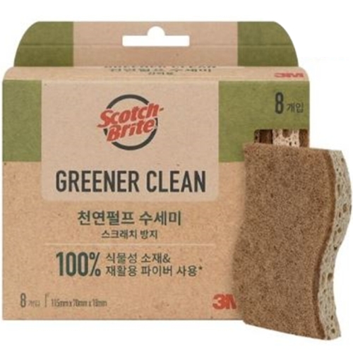 3M 스카치브라이트 그리너클린 펄프 수세미 스크래치 방지용 8개입 1개_이미지