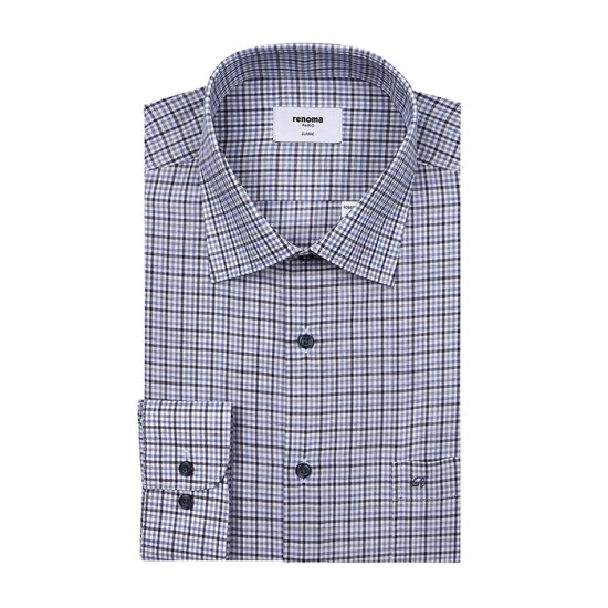 레노마 긴소매 일반핏 린넨 혼방 멀티 미니 체크 셔츠 ROSSG0035BU
