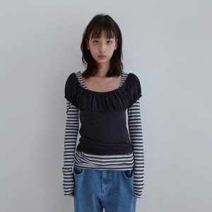 노컨텐츠 31일 예약30. Shirring laye레드 stripe T set _ Dark navy 124583_이미지